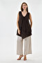 Brown Italian Varev Cut Zero Sleeve Linen Linen Blouse 40 - 44 Size - 4