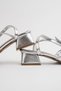 Women's Silver Open-Front Cross-Strapped Low-Heel Shoes - 2