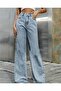 Light Blue Snow Wash Lycra Super High Waist Wide Leg Denim Jeans - 3