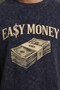 Navy Blue Washed Retro Men's Easy Money Printed T-Shirt - 4