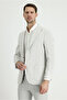 4 Drop Relaxed Fit Comfortable Cut Striped Cotton Linen Blend Jacket - 2