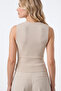 Women's Closed Collar Cotton Beige Straight Sleeve Corded Tank Top - 5