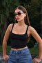 Black Basic Rib Knit Strap Tank Top Sh362
