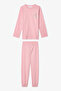 Pink Girl's Cow Pattern Long Sleeve Cotton 2-Piece Pajama Set - 2