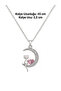 Women's Silver Color Crescent Moon Cat Necklace with Pink Heart Stone, Stylish Minimal Gift - 4