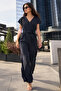 Women's Anthracite Double Breasted Collar Back V Detailed Pocket Belted Wide Leg Jumpsuit Arm-24Y001073