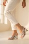 Metallic Silver Gray Wedge Heeled Thin Strap Evening Dress Women's Shoes - 2