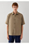 Short Sleeve Brown Linen Shirt Loose Fit / Relaxed Fit 0211966-86749 - 3