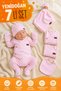 Rocha Baby White Ribbed 7-Piece Hospital Discharge Set - 100% Cotton Newborn Set and Blanket Set - 3
