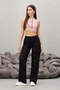 Black Cargo Pocketed Stretch Fabric High Waist Wide Leg Trousers - 6