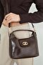 Flip Lock Faux Leather Handle Bag - 6