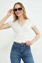 Lace Double-Breasted Collar Tie-Down Blouse - 2