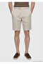 Beige Plain Woven Carrot Fit Casual 100% Linen Bermuda - 2
