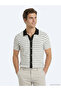 Ecru Striped Regular Fit Short Casual Cotton Blend Shirt