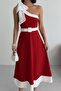 Women's Midi Bow Detailed Belted Evening Dress - 4