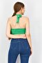 Women Tie Neck Sleeveless Plain Crop Tank Top, Green - 3