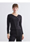 Lcw Everyday Black Plus Size V-Neck Gathered Blouse