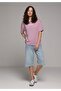 Oversize Fit Round Neck Plain Women's Purple Short Sleeve T-Shirt - 3