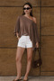 Coffee- Women's Asymmetrical Cut Viscose Fabric Poncho - 2
