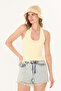 Ultra Soft Butter Yellow Invisible 95% Cotton Halter Neck Double Layer Crop Top Bodysuit - 4