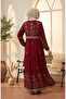 Large Size Floral Patterned Viscose Dress 4084-09 Claret Red - 5