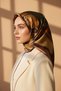 100% Twill Silk Effect Tape Patterned Copper - Beige Colored 90X90 Scarf Sewing Shape: Hand Sewing - 4