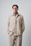 Men's R Embroidered Long Sleeve Muslin Oversized Shirt Beige