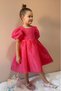 Fuchsia Square Collar Balloon Sleeves Caroline Fabric Bow Detail Lined Girls' Baby Girl Dress - 3