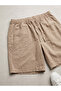 Men's Beige Cotton Linen Look Relaxed Shorts with Elastic Waist - 4