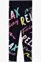 Girl's Tights Colorful Text Printed 8-14 Years, Navy Blue