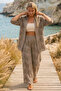 Italian Beige Shirt Collar 3/4 Sleeve Lined Embroidered Wide Leg Woven Beach Bottom-Top Set 80-105 68-65 - 5