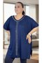 Stone Embellished Detail Circular Neck Short Sleeves Loose Fit Viscose Fabric Extra Large Size Blouse Black - 7