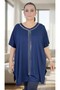Stone Embellished Detail Circular Neck Short Sleeves Loose Fit Viscose Fabric Extra Large Size Blouse Black