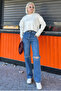 Cream Crew Neck Crop Women's Sweater Mg2166 - 2