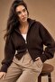 Brown Double Zipper Women's Knitwear Cardigan Mg2532