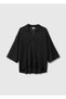 Women's Black Viscose Blend Oversize Ribbed Polo Collar Sweater