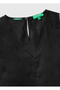 Women's Black 100% Linen V-Neck Blouse - 3