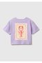 Girl's Lilac Wide Collar T-Shirt with Front and Back Print Detail - 2