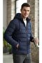 Men's Navy Lined Windproof Hooded Winter Puffer Sports Jacket - 3