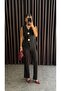 Women's Gold Buttoned Vest Pants Suit - 3