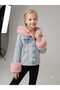 Girl's Hooded Blue Denim Jacket with Fur Detail on Sleeves