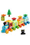 Mini Number Train Building Blocks Set, 56 Pieces, Numbers 0-9, Locomotive and 3 Carriages, Driver, Cat and Tree, Multicolour Plastic Push-Along Toy, Age 3+, FL2319 - 7