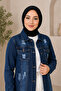 Pocket Laser Detailed Denim Jacket Dark Blue 6095 - 3