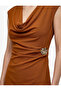 Slim Fit Short Sleeve Metal Accessory Degaje Collar Bodycon Mini Evening Dress - 5