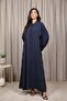 Navy Blue Nida Abaya with Elegant Side Dantel Detail