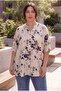 Hakim Collar Patterned Plus Size Shirt Beige