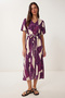 Patterned Belted Viscose Shirt Dress Lrn0046 Purple Bone - 2