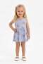 Girl's Ribbon Patterned Blue Color 100% Cotton Summer Dress - 4