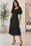 Women's Black Polka Dot Pattern Square Neck Balloon Sleeve Midi Dress --- Dpk083 - 3