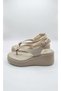 Melinta Gold Detailed Wedge Heel Women's Beige Sandals - 6